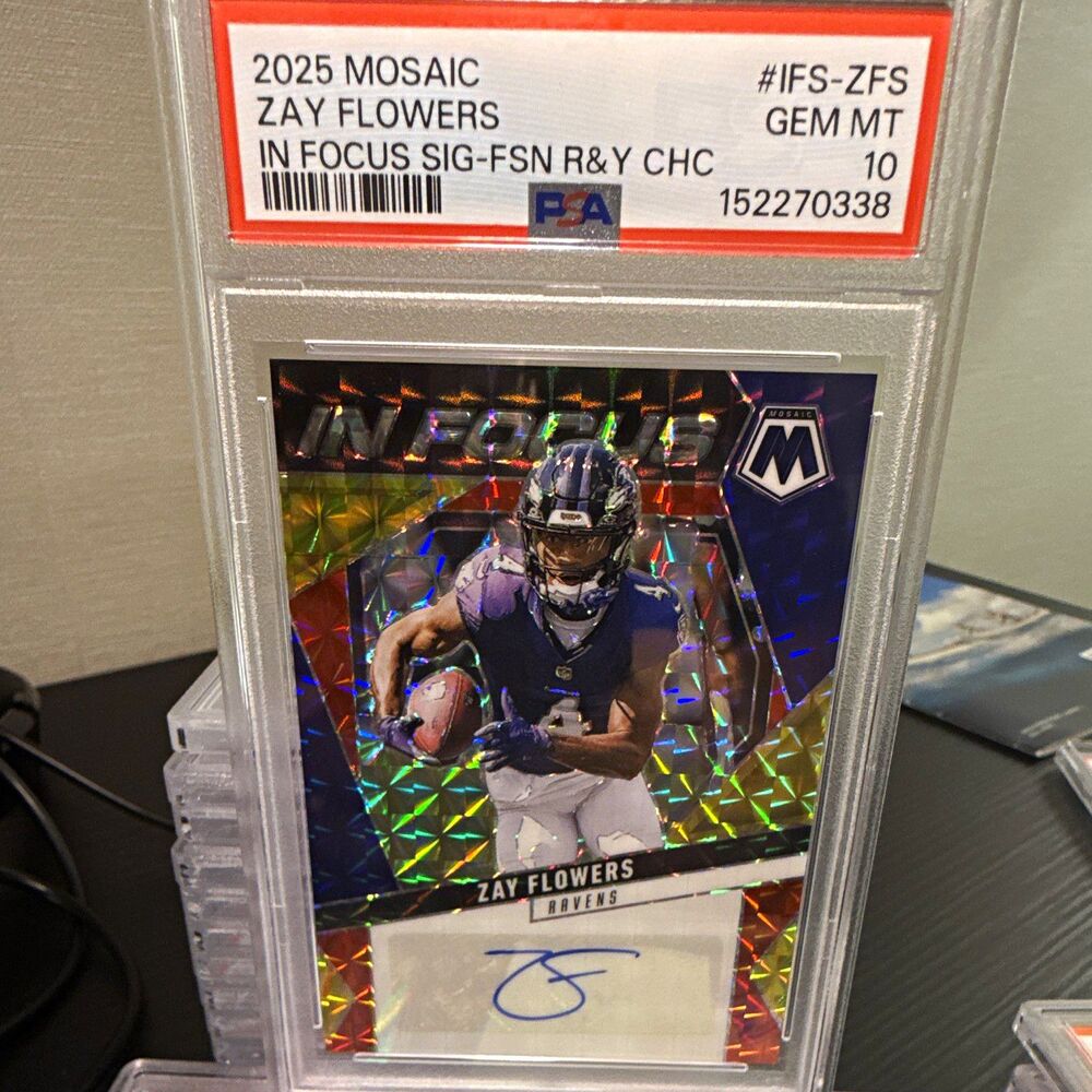 2025 Panini Mosaic In Focus Signatures Zay Flowers Choice R&Y Prizm Auto PSA 10
